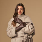Alessandra (marron) - Gants tactiles en cuir de chèvre et doublure en laine d'agneau - Schwartz & von Halen FR - Gants en Cuir - 6