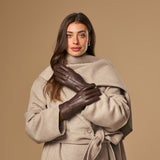 Alessandra (marron) - Gants tactiles en cuir de chèvre et doublure en laine d'agneau - Schwartz & von Halen FR - Gants en Cuir - 6