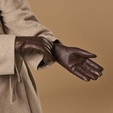 Alessandra (marron) - Gants tactiles en cuir de chèvre et doublure en laine d'agneau - Schwartz & von Halen FR - Gants en Cuir - 7