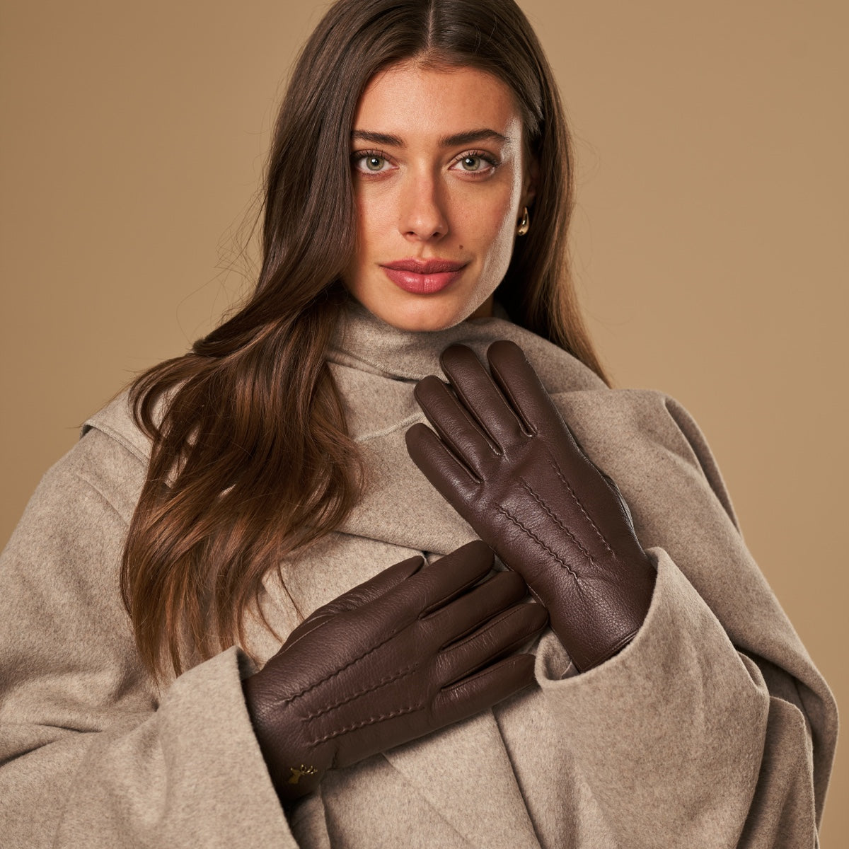 Alessandra (marron) - Gants tactiles en cuir de chèvre et doublure en laine d'agneau - Schwartz & von Halen FR - Gants en Cuir - 12