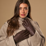 Alessandra (marron) - Gants tactiles en cuir de chèvre et doublure en laine d'agneau - Schwartz & von Halen FR - Gants en Cuir - 12