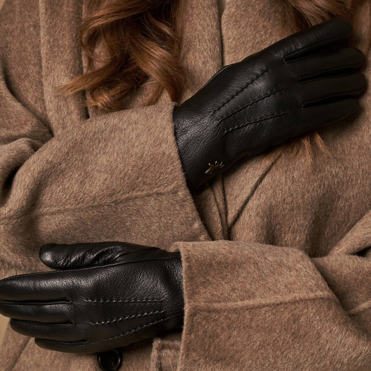Alessandra (noir) - Gants tactiles en cuir de chèvre et doublure en laine d'agneau - Schwartz & von Halen FR - Gants en Cuir - 7