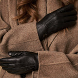Alessandra (noir) - Gants tactiles en cuir de chèvre et doublure en laine d'agneau - Schwartz & von Halen FR - Gants en Cuir - 7