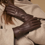 Alessandra (marron) - Gants tactiles en cuir de chèvre et doublure en laine d'agneau - Schwartz & von Halen FR - Gants en Cuir - 9