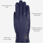 Ivy (bleu) - Gants tactiles en cuir de mouton et doublure en laine/cachemire - Schwartz & von Halen FR - Gants en Cuir - 10