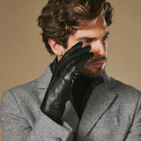 Alexander (noir) - Gants pour hommes en cuir d'agneau doublés de fourrure de lapin luxueuse et fonction tactile