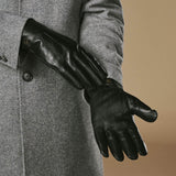 Alexander (noir) - Gants pour hommes en cuir d'agneau doublés de fourrure de lapin luxueuse et fonction tactile