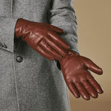 Alexander (marron) - Gants pour hommes en cuir d'agneau doublés de fourrure de lapin luxueuse et fonction tactile