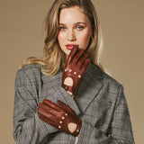 Alexis (cognac) - Gants tactiles de conduite classiques en cuir d'agneau