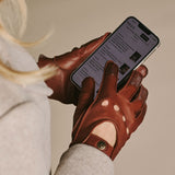 Alexis (cognac) - Gants tactiles de conduite classiques en cuir d'agneau