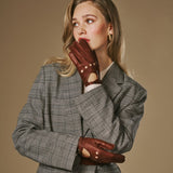 Alexis (cognac) - Gants tactiles de conduite classiques en cuir d'agneau