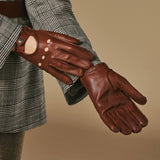 Alexis (cognac) - Gants tactiles de conduite classiques en cuir d'agneau