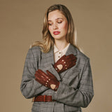 Alexis (cognac) - Gants tactiles de conduite classiques en cuir d'agneau
