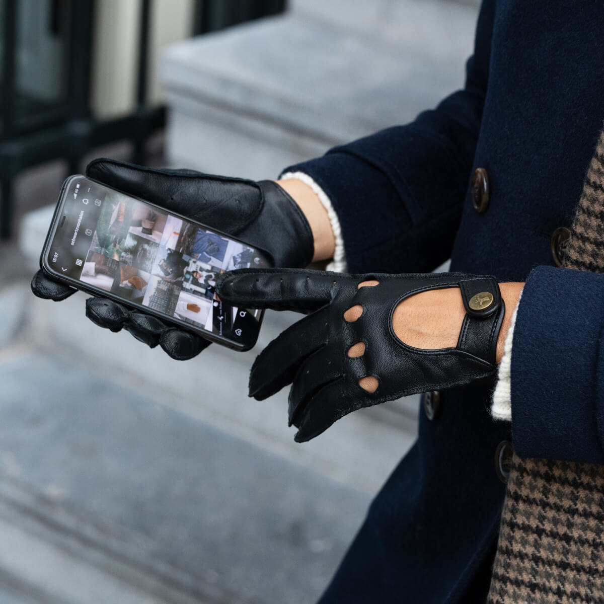 Alexis (noir) - Gants tactiles de conduite classiques en cuir d'agneau - Schwartz & von Halen FR - Gants en Cuir - 4