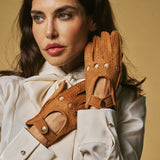 Cecilia (cognac) - Gants de conduite pour femmes en cuir de pécari exclusif