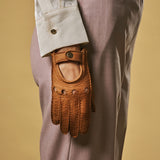 Cecilia (cognac) - Gants de conduite pour femmes en cuir de pécari exclusif