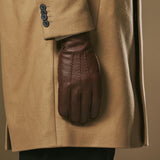 Charles (marron) – Luxueux gants en cuir de cerf américain doublés de cachemire chaud