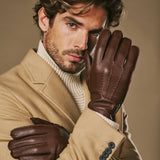 Charles (marron) – Luxueux gants en cuir de cerf américain doublés de cachemire chaud