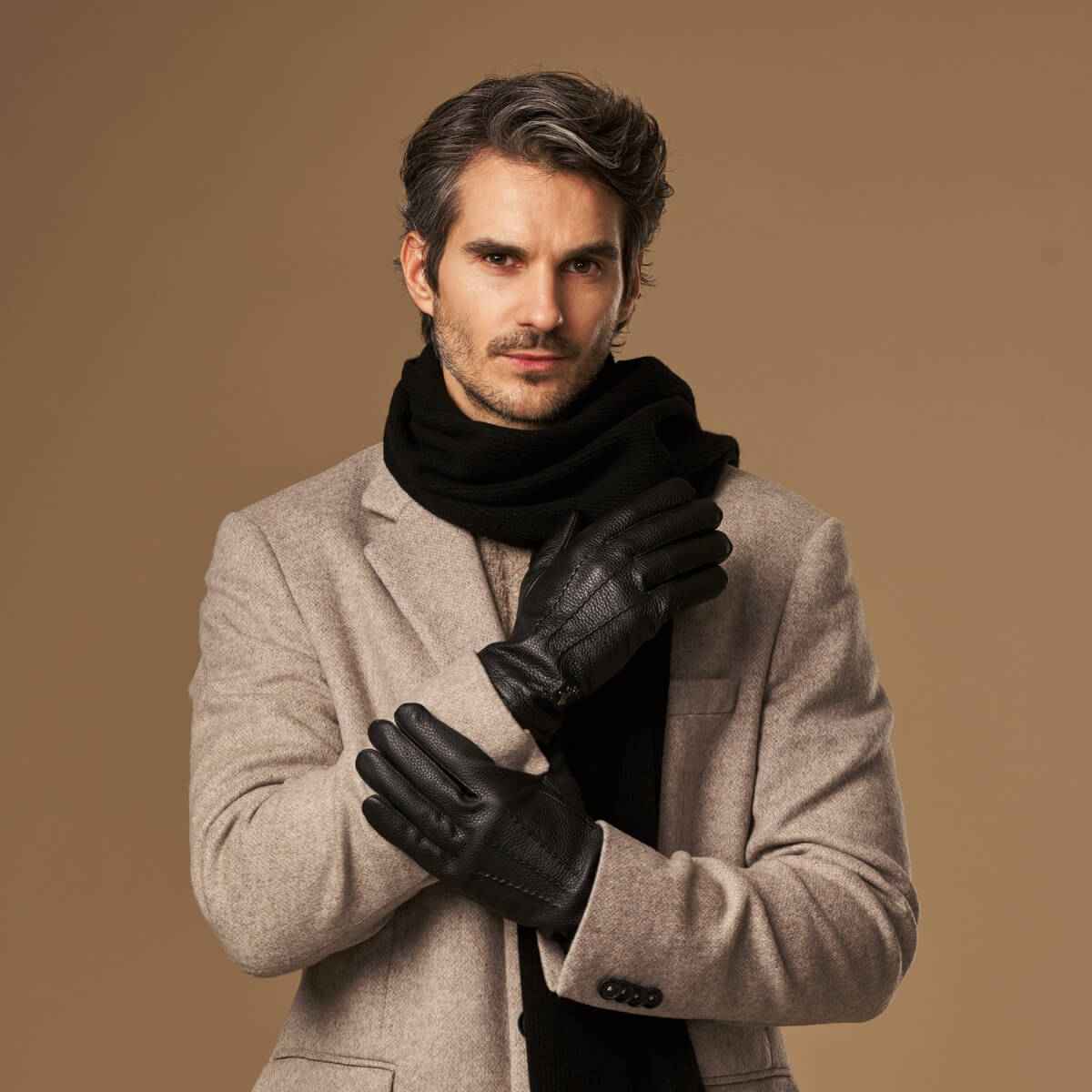Columbus (noir) - Gants en cuir de cerf (American deerskin) et doublure en laine - Schwartz & von Halen FR - Gants en Cuir - 5