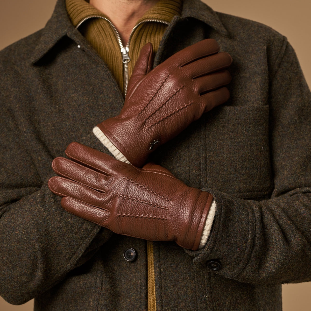 Columbus (marron) - Gants en cuir de cerf (American deerskin) et doublure en laine - Schwartz & von Halen FR - Gants en Cuir - 7