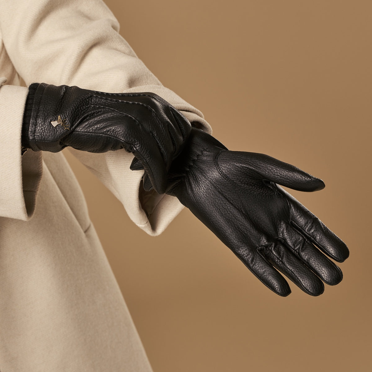 Emily (noir) - Gants en cuir de cerf (American deerskin) et doublure en laine - Schwartz & von Halen FR - Gants en Cuir - 6