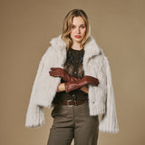Emma (marron) - Gants extra-longs en cuir de mouton avec doublure luxueuse en cachemire et fonction tactile