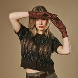 Emma (marron) - Gants extra-longs en cuir de mouton avec doublure luxueuse en cachemire et fonction tactile