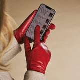 Emma (rouge) - Gants extra-longs en cuir de mouton avec doublure luxueuse en cachemire et fonction tactile