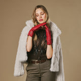 Emma (rouge) - Gants extra-longs en cuir de mouton avec doublure luxueuse en cachemire et fonction tactile