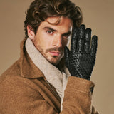 Frederick (noir) - Gants à motif tressé doublés de laine et fonction tactile