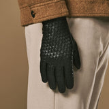 Frederick (noir) - Gants à motif tressé doublés de laine et fonction tactile