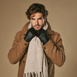 Frederick (noir) - Gants à motif tressé doublés de laine et fonction tactile