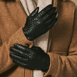 Frederick (noir) - Gants à motif tressé doublés de laine et fonction tactile