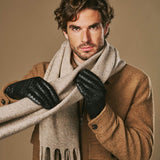 Frederick (noir) - Gants à motif tressé doublés de laine et fonction tactile