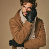 Frederick (noir) - Gants à motif tressé doublés de laine et fonction tactile