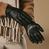 Frederick (noir) - Gants à motif tressé doublés de laine et fonction tactile