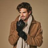 Frederick (noir) - Gants à motif tressé doublés de laine et fonction tactile