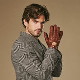 Gosling (cognac) - Gants tactiles de conduite classiques en cuir d'agneau