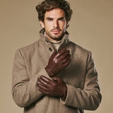 Harvey (marron) - Gants en peau de chèvre avec luxueuse doublure en laine & fonction écran tactile