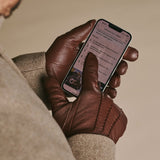 Harvey (marron) - Gants en peau de chèvre avec luxueuse doublure en laine & fonction écran tactile