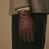Harvey (marron) - Gants en peau de chèvre avec luxueuse doublure en laine & fonction écran tactile