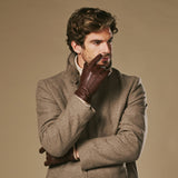 Harvey (marron) - Gants en peau de chèvre avec luxueuse doublure en laine & fonction écran tactile