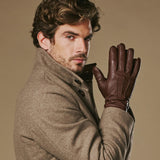 Harvey (marron) - Gants en peau de chèvre avec luxueuse doublure en laine & fonction écran tactile