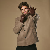 Harvey (marron) - Gants en peau de chèvre avec luxueuse doublure en laine & fonction écran tactile