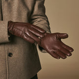 Harvey (marron) - Gants en peau de chèvre avec luxueuse doublure en laine & fonction écran tactile