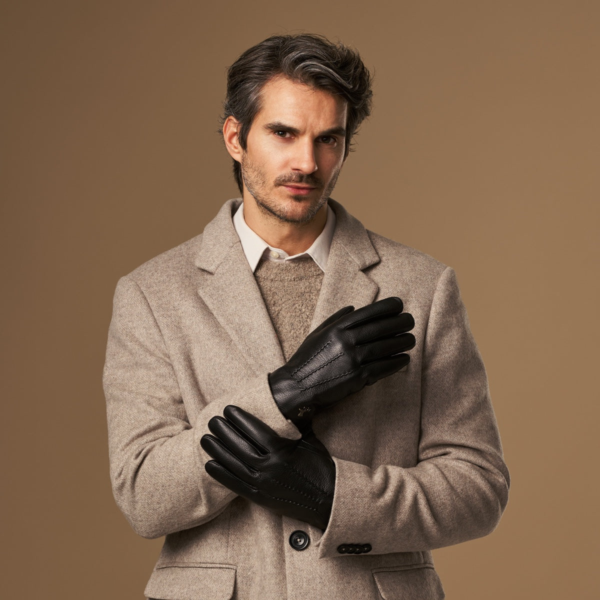 Hunter (noir) - Gants tactiles en cuir de chèvre et doublure en laine d'agneau - Schwartz & von Halen FR - Gants en Cuir - 6