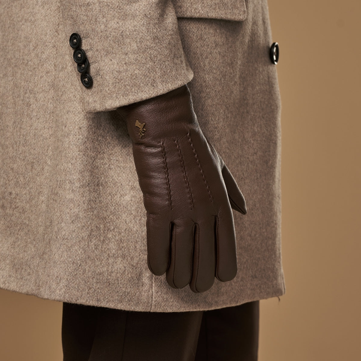 Hunter (marron) - Gants tactiles en cuir de chèvre et doublure en laine d'agneau - Schwartz & von Halen FR - Gants en Cuir - 7