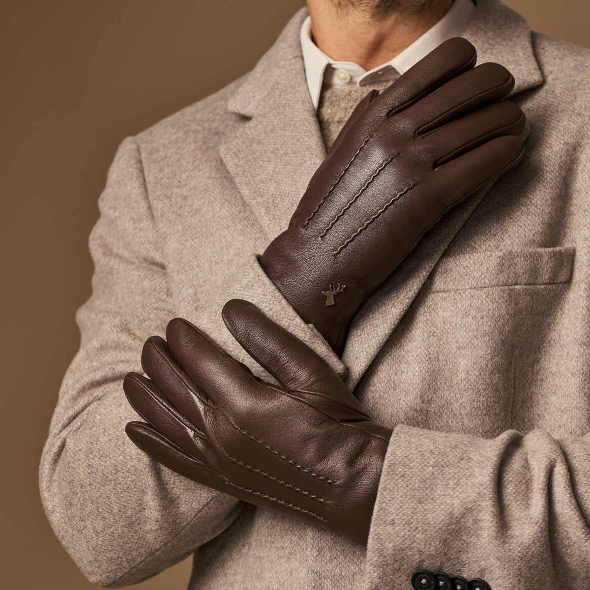 Hunter (marron) - Gants tactiles en cuir de chèvre et doublure en laine d'agneau - Schwartz & von Halen FR - Gants en Cuir - 8