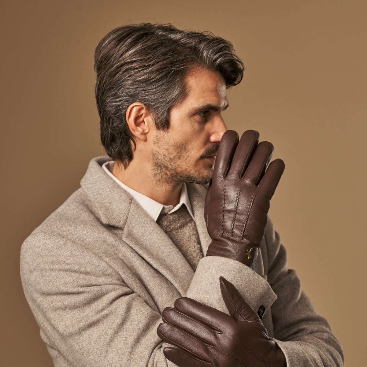 Hunter (marron) - Gants tactiles en cuir de chèvre et doublure en laine d'agneau - Schwartz & von Halen FR - Gants en Cuir - 12