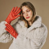 Ivy (orange) – Gants en cuir de mouton doublés de laine/cachemire et fonction tactile